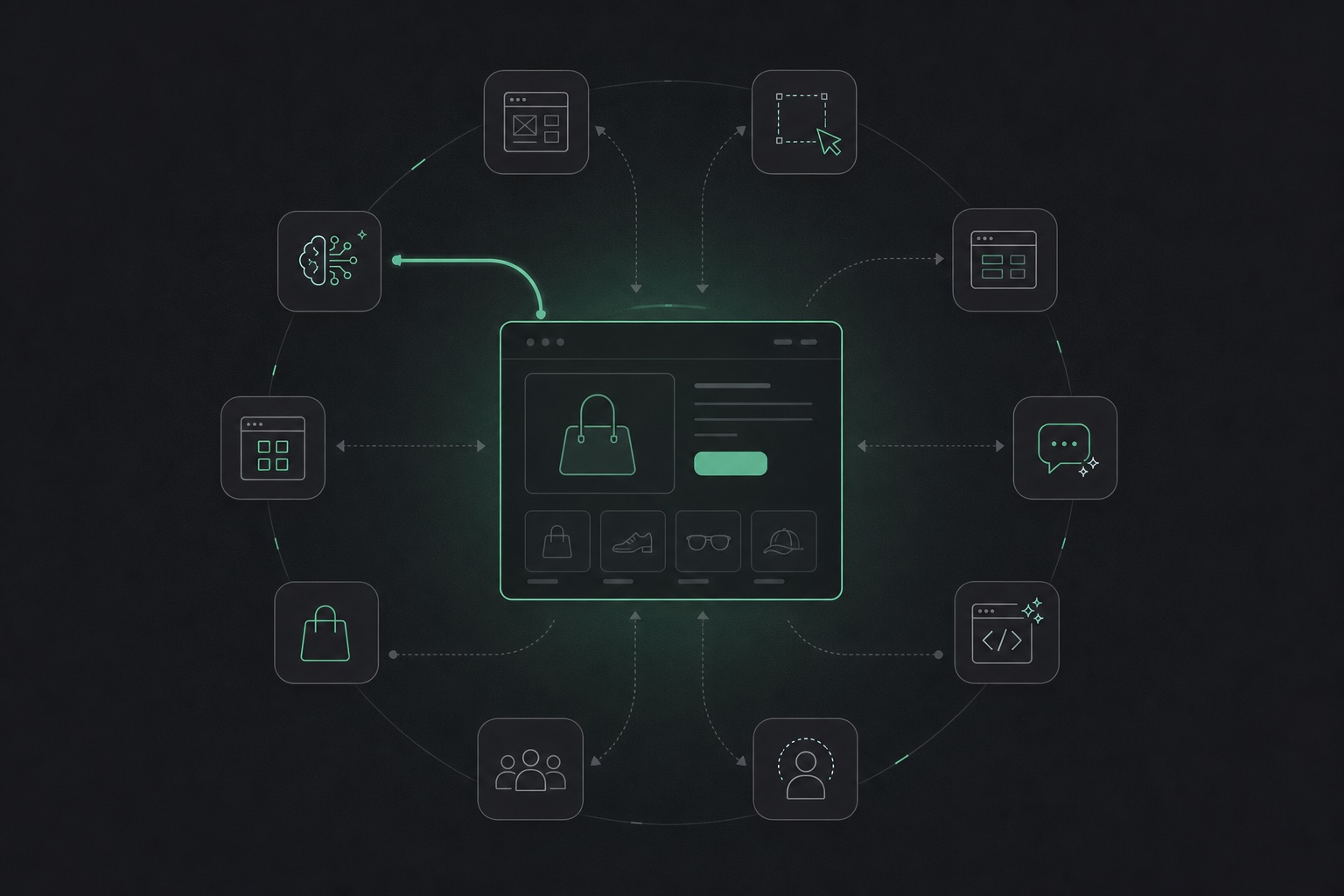 Ten website-building paths orbiting an existing ecommerce storefront